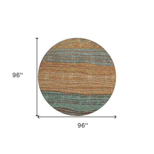 8' Terra Cotta Copper And Beige Round Striped Washable Indoor Outdoor Area Rug