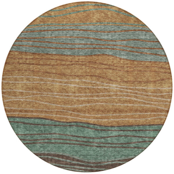 8' Terra Cotta Copper And Beige Round Striped Washable Indoor Outdoor Area Rug