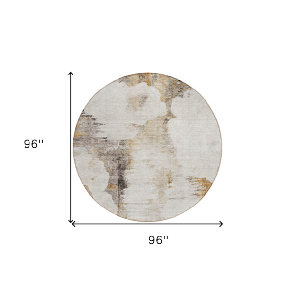 8' Beige Ivory And Taupe Round Abstract Washable Indoor Outdoor Area Rug