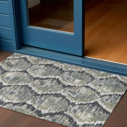 3' X 5' Charcoal Gray And Silver Abstract Washable Indoor Outdoor Area Rug