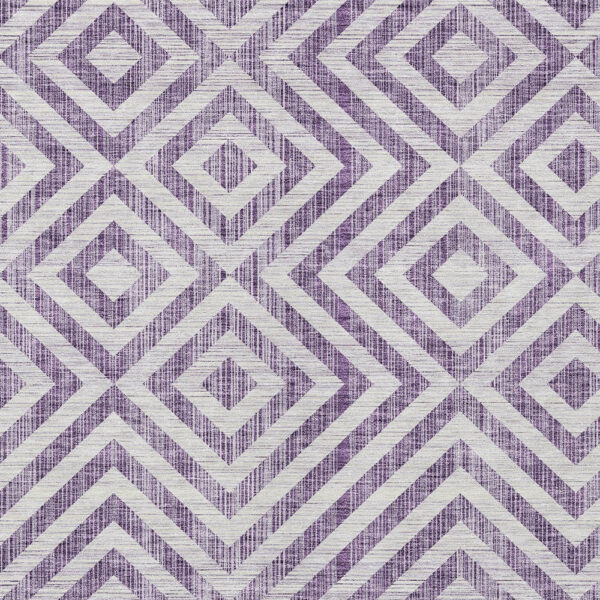 9' X 12' Purple And Ivory Geometric Washable Indoor Outdoor Area Rug