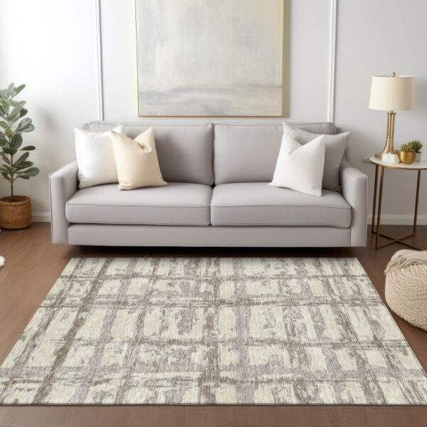 10' X 14' Beige Brown And Taupe Striped Washable Indoor Outdoor Area Rug