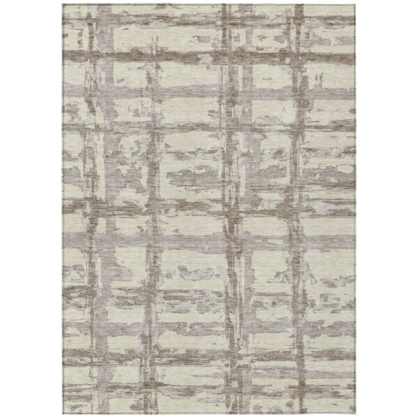 10' X 14' Beige Brown And Taupe Striped Washable Indoor Outdoor Area Rug