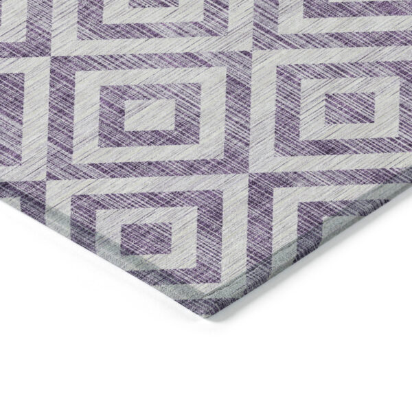 9' X 12' Purple And Ivory Geometric Washable Indoor Outdoor Area Rug