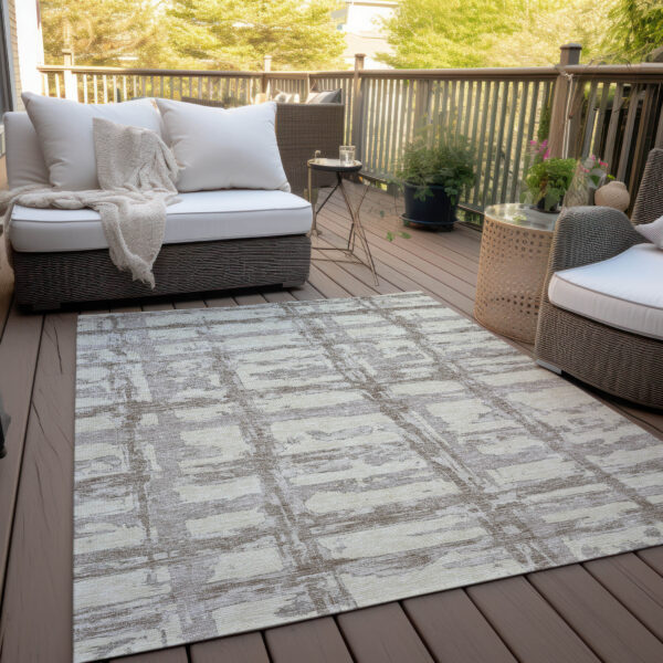 10' X 14' Beige Brown And Taupe Striped Washable Indoor Outdoor Area Rug
