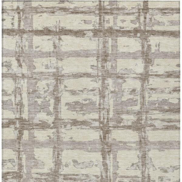 10' X 14' Beige Brown And Taupe Striped Washable Indoor Outdoor Area Rug