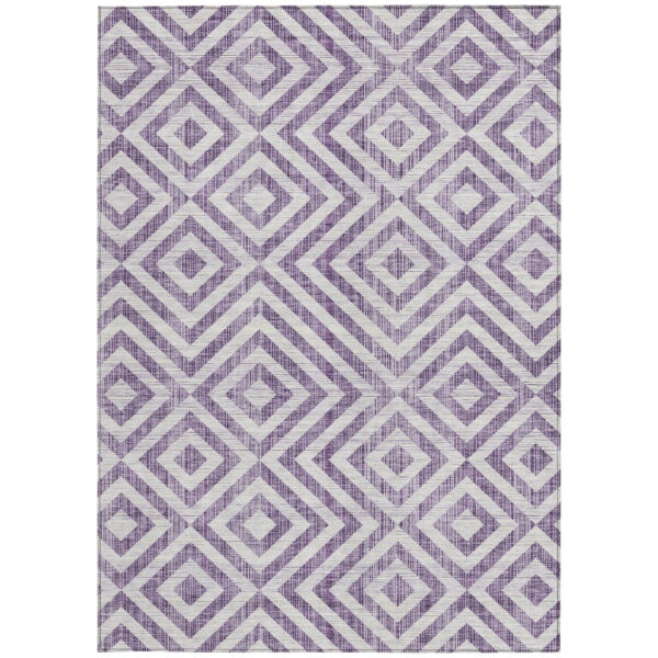 9' X 12' Purple And Ivory Geometric Washable Indoor Outdoor Area Rug