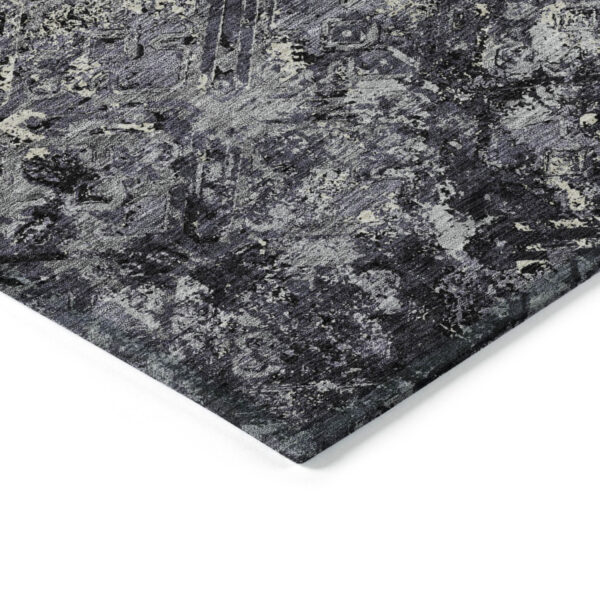 5' X 8' Black Gray And Silver Geometric Washable Indoor Outdoor Area Rug