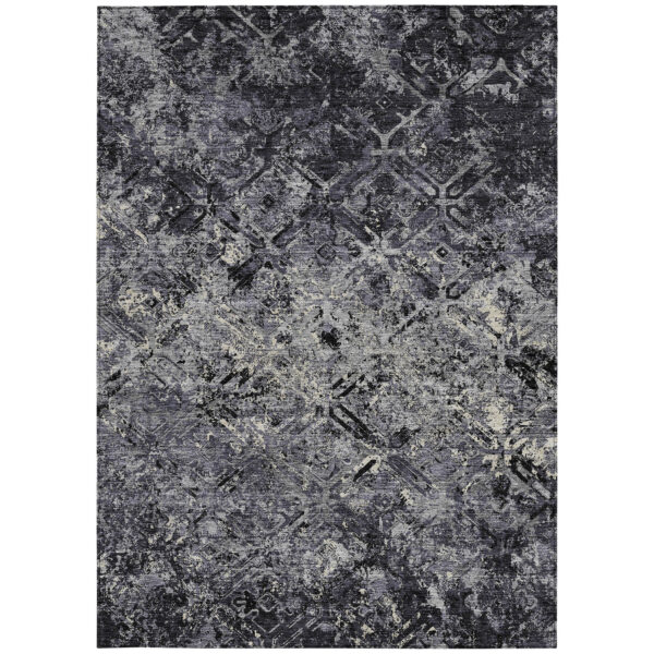 5' X 8' Black Gray And Silver Geometric Washable Indoor Outdoor Area Rug