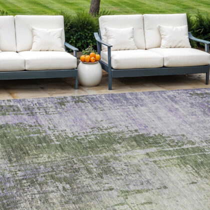 10' X 14' Olive Green And Purple Abstract Washable Indoor Outdoor Area Rug