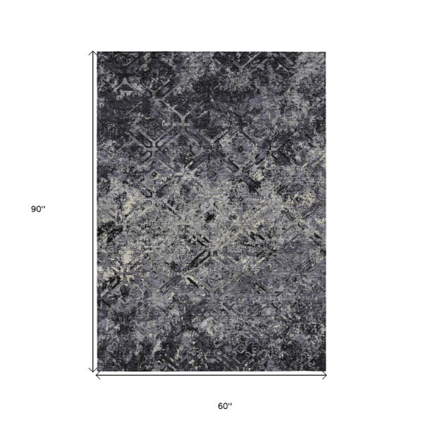 5' X 8' Black Gray And Silver Geometric Washable Indoor Outdoor Area Rug