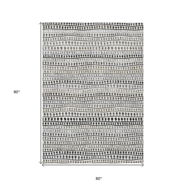 5' X 8' Ivory Taupe And Charcoal Striped Washable Indoor Outdoor Area Rug