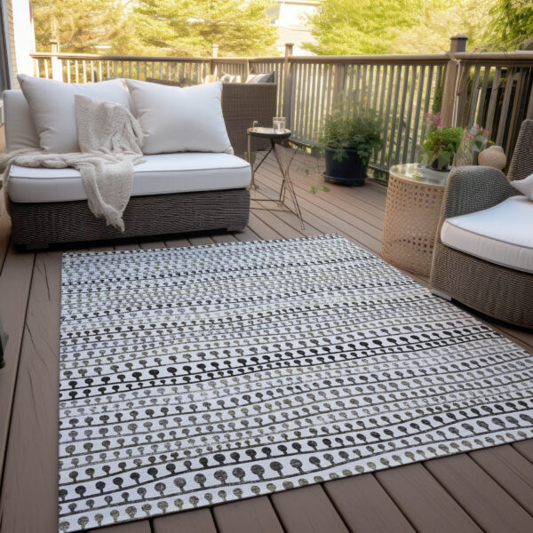 5' X 8' Ivory Taupe And Charcoal Striped Washable Indoor Outdoor Area Rug