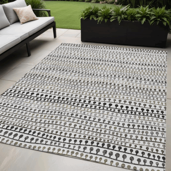 5' X 8' Ivory Taupe And Charcoal Striped Washable Indoor Outdoor Area Rug