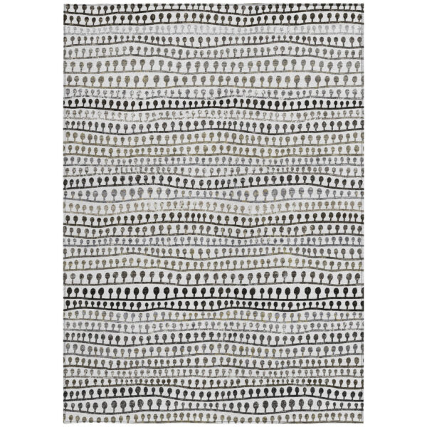 5' X 8' Ivory Taupe And Charcoal Striped Washable Indoor Outdoor Area Rug