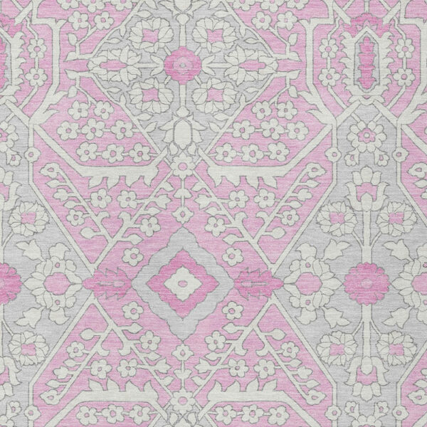 8' X 10' Pink Ivory And Gray Floral Washable Indoor Outdoor Area Rug