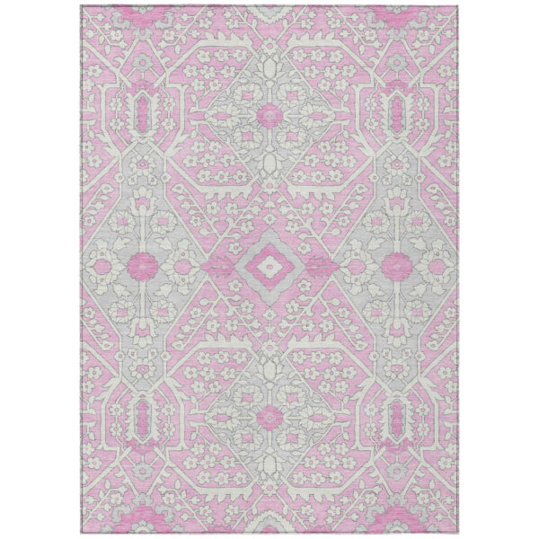 8' X 10' Pink Ivory And Gray Floral Washable Indoor Outdoor Area Rug