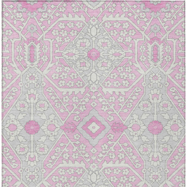 8' X 10' Pink Ivory And Gray Floral Washable Indoor Outdoor Area Rug