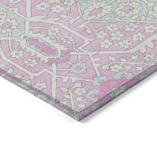8' X 10' Pink Ivory And Gray Floral Washable Indoor Outdoor Area Rug