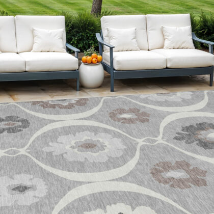 8' X 10' Gray Charcoal And Brown Medallion Washable Indoor Outdoor Area Rug