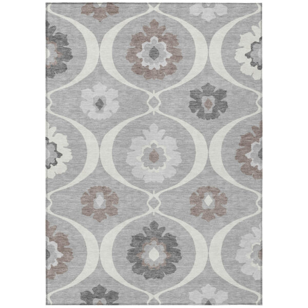 8' X 10' Gray Charcoal And Brown Medallion Washable Indoor Outdoor Area Rug