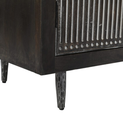 92" Dark Brown Carved Geometric Distressed Solid Wood Enclosed and Open Storage TV Stand
