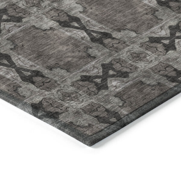 8' Runner Gray and Black Floral Medallion Washable Non Skid Indoor Outdoor Runner Rug