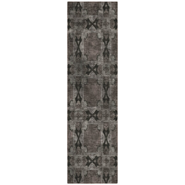 8' Runner Gray and Black Floral Medallion Washable Non Skid Indoor Outdoor Runner Rug