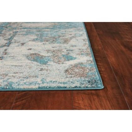 8'X10' Ivory Teal Machine Woven Abstract Watercolor Indoor Area Rug