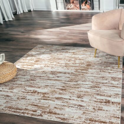 5' x 8' Beige Abstract Washable Non Skid Area Rug