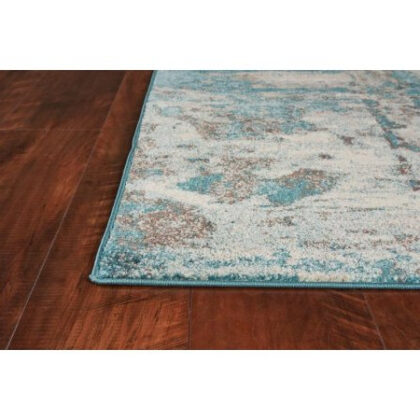 8'X10' Ivory Teal Machine Woven Abstract Watercolor Indoor Area Rug