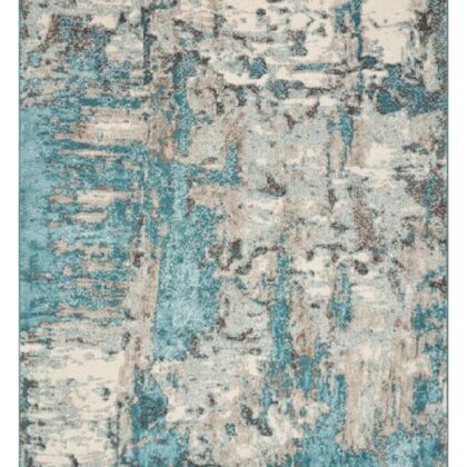 8'X10' Ivory Teal Machine Woven Abstract Watercolor Indoor Area Rug