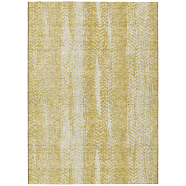 9' X 12' Gold Wheat And Ivory Botanical Leaves Washable Indoor Outdoor Area Rug