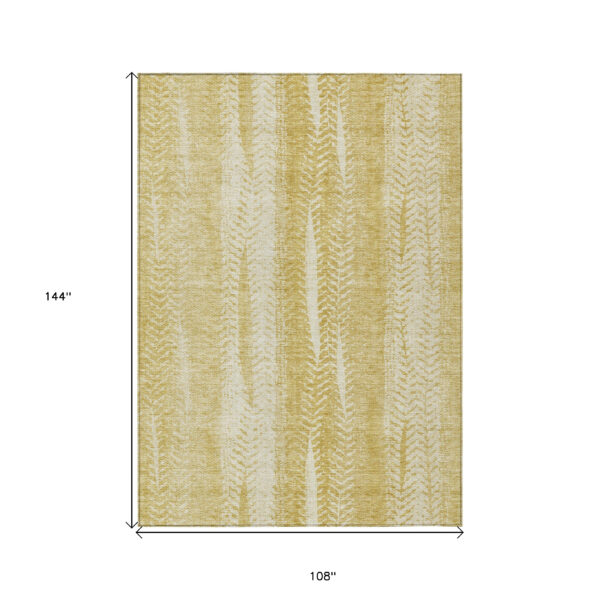 9' X 12' Gold Wheat And Ivory Botanical Leaves Washable Indoor Outdoor Area Rug