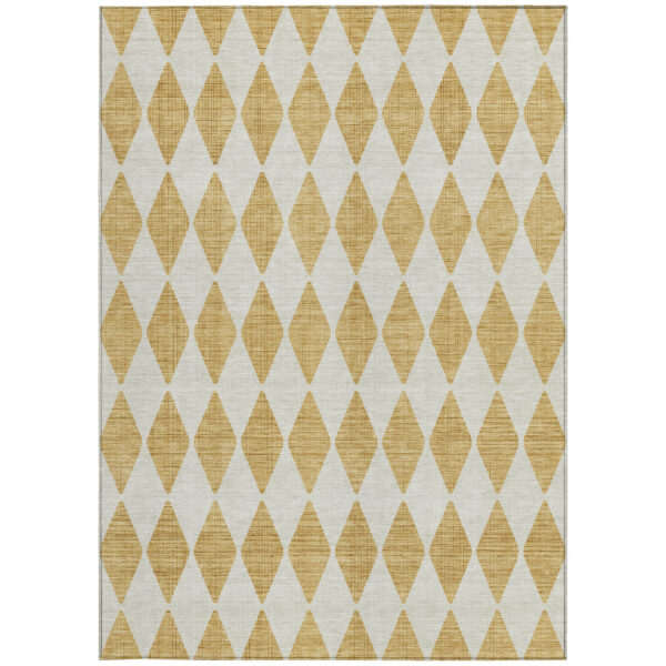 3' X 5' Gold Geometric Washable Indoor Outdoor Area Rug