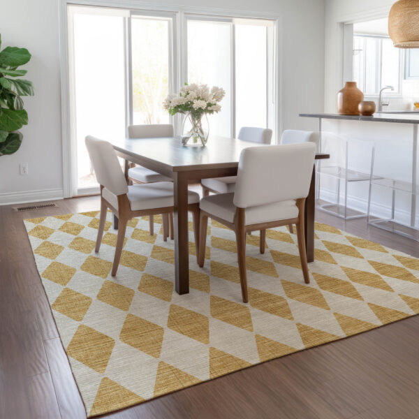 3' X 5' Gold Geometric Washable Indoor Outdoor Area Rug
