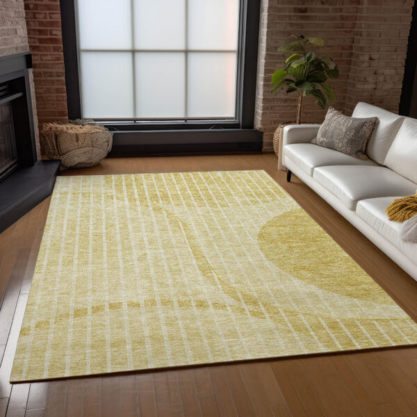 8' X 10' Gold Wheat And Ivory Striped Washable Indoor Outdoor Area Rug
