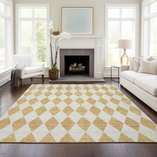 3' X 5' Gold Geometric Washable Indoor Outdoor Area Rug