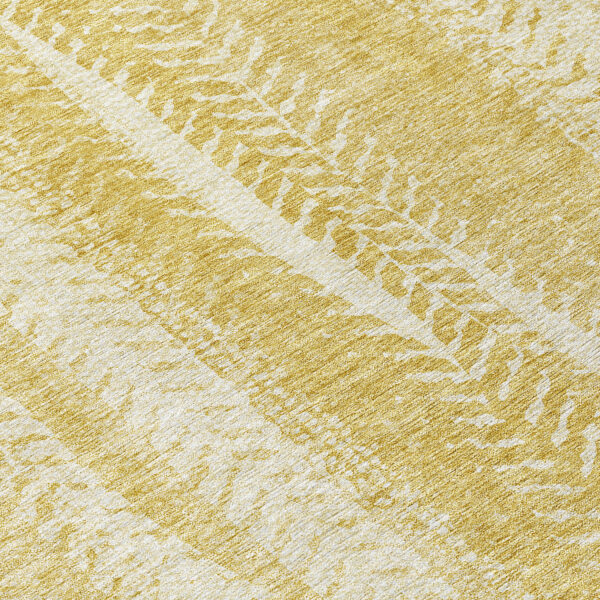 9' X 12' Gold Wheat And Ivory Botanical Leaves Washable Indoor Outdoor Area Rug