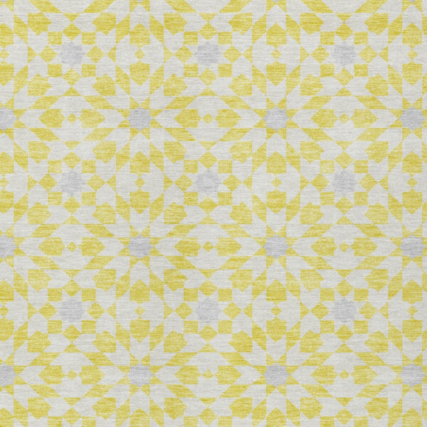 9' X 12' Yellow Ivory And Gray Floral Medallion Washable Indoor Outdoor Area Rug