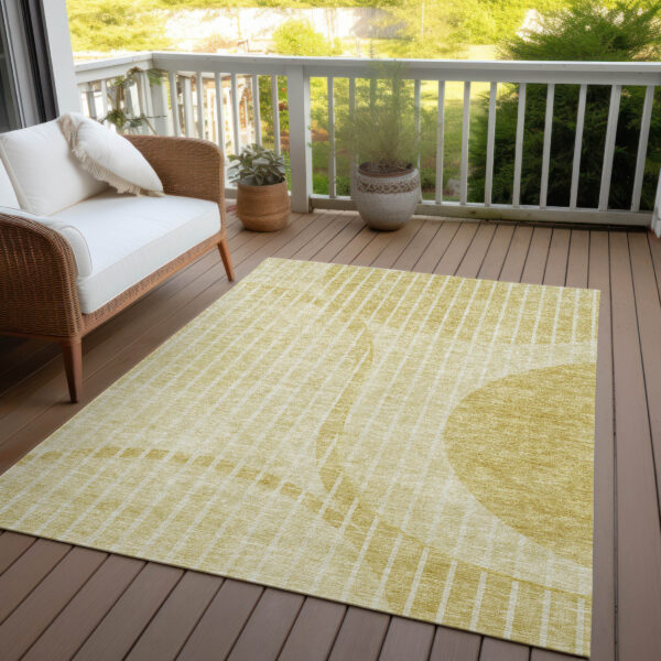 8' X 10' Gold Wheat And Ivory Striped Washable Indoor Outdoor Area Rug