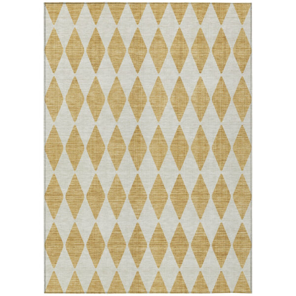 3' X 5' Gold Geometric Washable Indoor Outdoor Area Rug