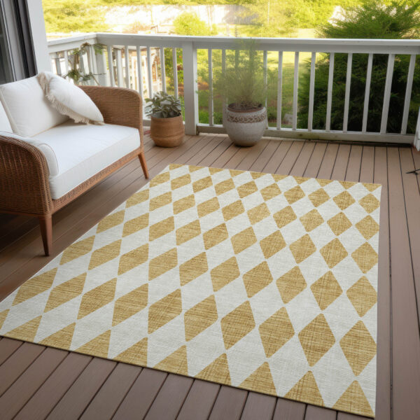 3' X 5' Gold Geometric Washable Indoor Outdoor Area Rug