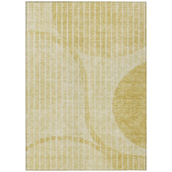 8' X 10' Gold Wheat And Ivory Striped Washable Indoor Outdoor Area Rug