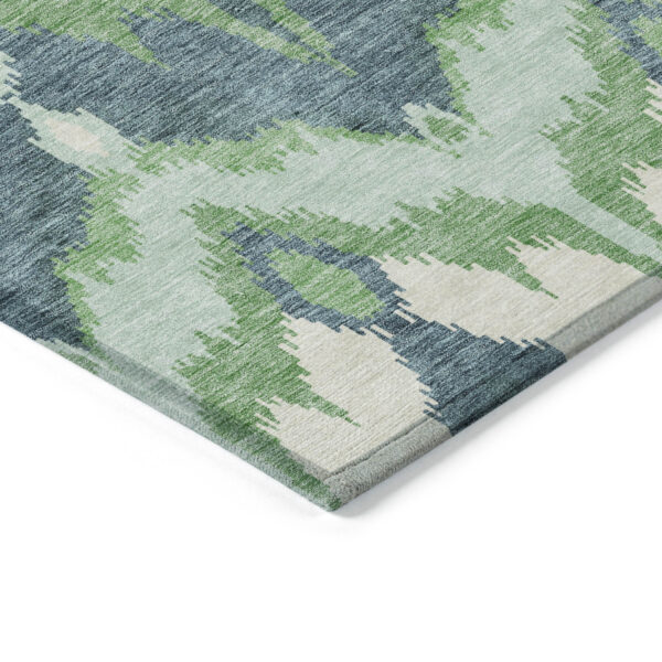 5' X 8' Green Ivory And Blue Ikat Washable Indoor Outdoor Area Rug