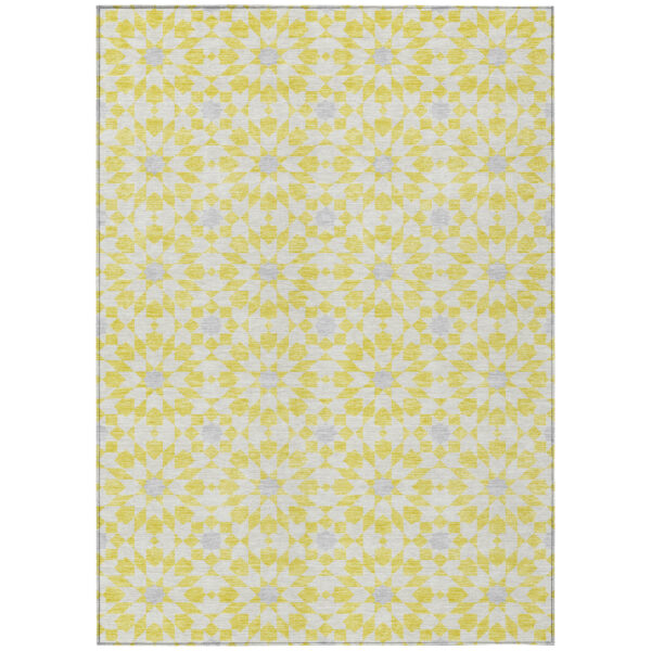 9' X 12' Yellow Ivory And Gray Floral Medallion Washable Indoor Outdoor Area Rug