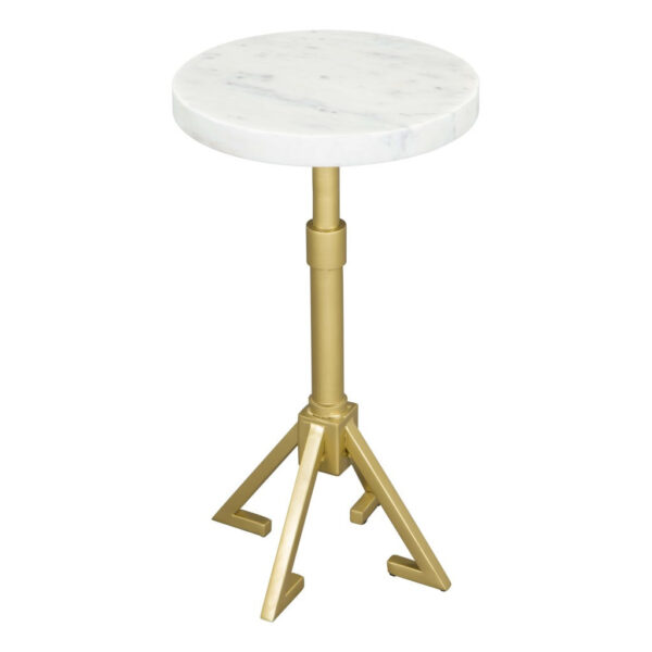 22" White And Gold Marble And Iron Round Pedestal End Table