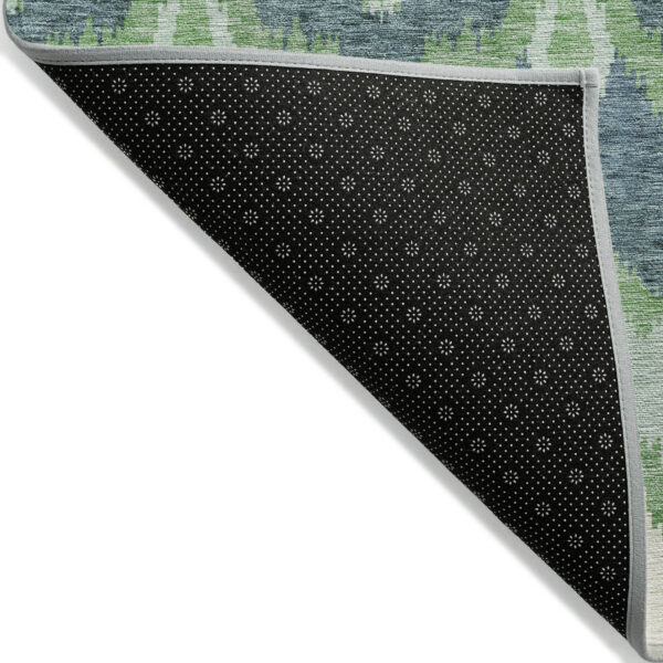 5' X 8' Green Ivory And Blue Ikat Washable Indoor Outdoor Area Rug