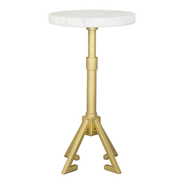 22" White And Gold Marble And Iron Round Pedestal End Table