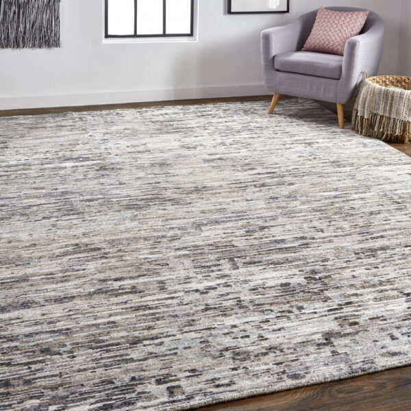 10' X 13' Gray Blue And Silver Wool Abstract Hand Knotted Area Rug